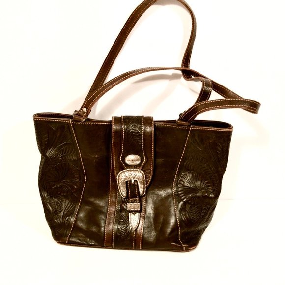 American West Handbags - AMERICAN WEST Genuine Tooled Leather Hand Bag